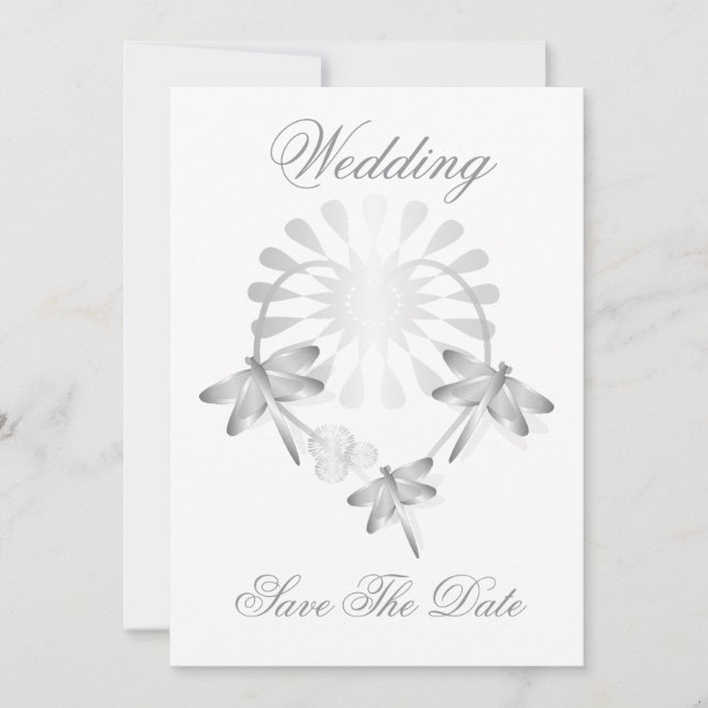 Tarjeta de Compromiso de Boda Dragónflies de Plata (Anverso)