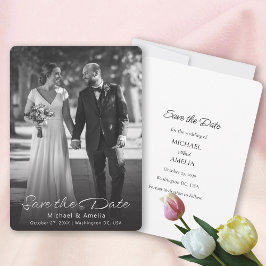 Tarjeta de compromiso de boda en foto en blanco y