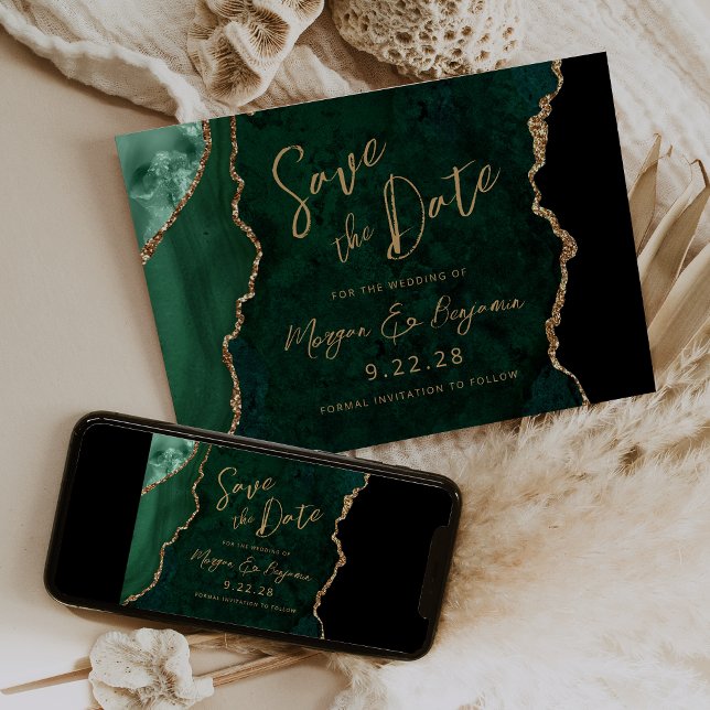Tarjeta de compromiso de boda en guión de ágata ve (Choose from printed invitations, instant digital download or both.)
