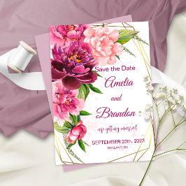 Tarjeta de compromiso de boda floral de peonía