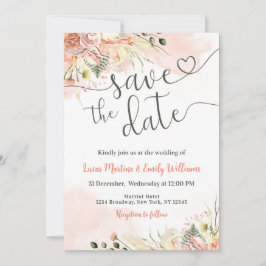 Tarjeta de compromiso de boda floral rosa suave pa