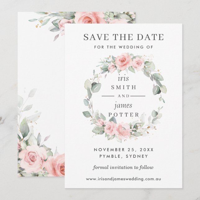 Tarjeta de compromiso de boda floral suave de colo (Anverso / Reverso)