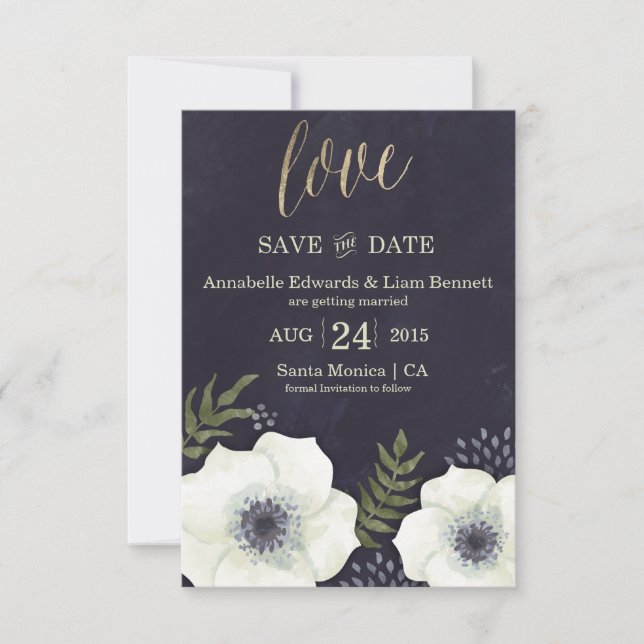 Tarjeta de Compromiso de Boda Flores de Noche de V (Anverso)