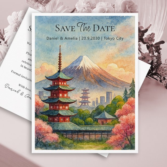 Tarjeta de compromiso de boda personalizada de Tok (Tokyo Japan Wedding Save The Date Postcard
)