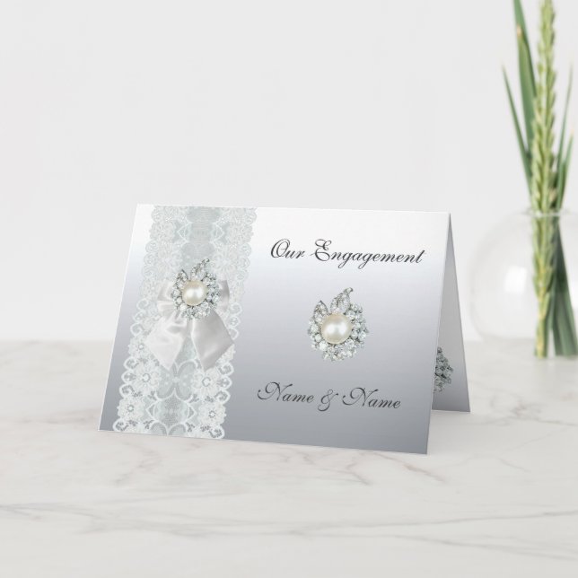 Tarjeta de compromiso de boda Save the Date Silver (Anverso)