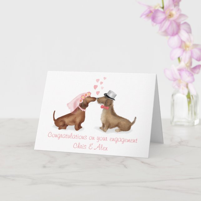 Tarjeta de compromiso de Dachshunds enamorados (ni (Orquídea)