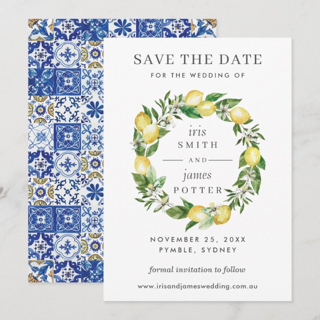 Tarjeta de compromiso floral de limón para la boda (Anverso / Reverso)