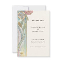 Tarjeta de compromiso Pastel Tulipán Art Nouveau