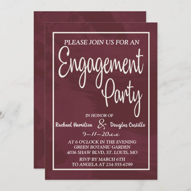 Tarjeta de compromiso Pocket Purpurina de Borgoña  (Anverso / Reverso)