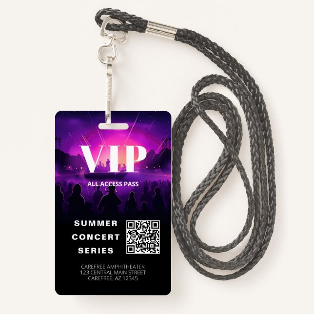 Tarjeta de conciertos de código QR de paso VIP (Anverso con cordón)