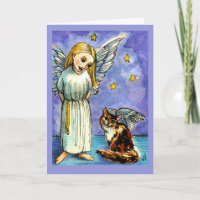 Tarjeta de condolencia de ángel y gato