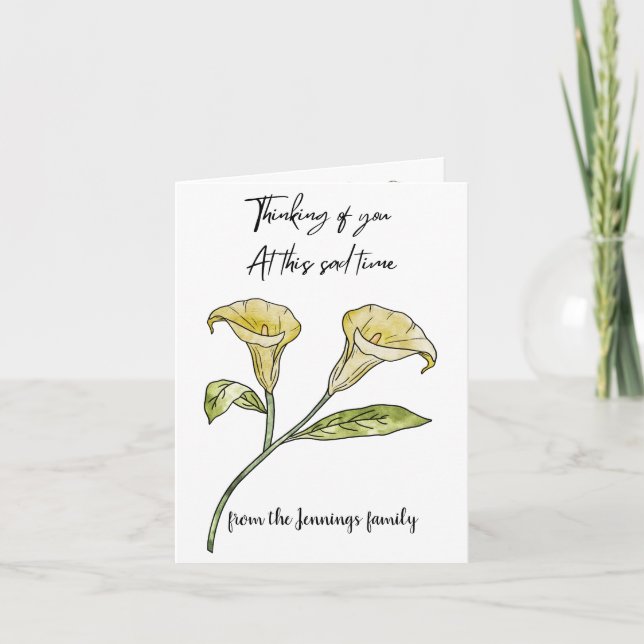 Tarjeta de Condolencia de Simpatía Calla Lilies Ed (Anverso)