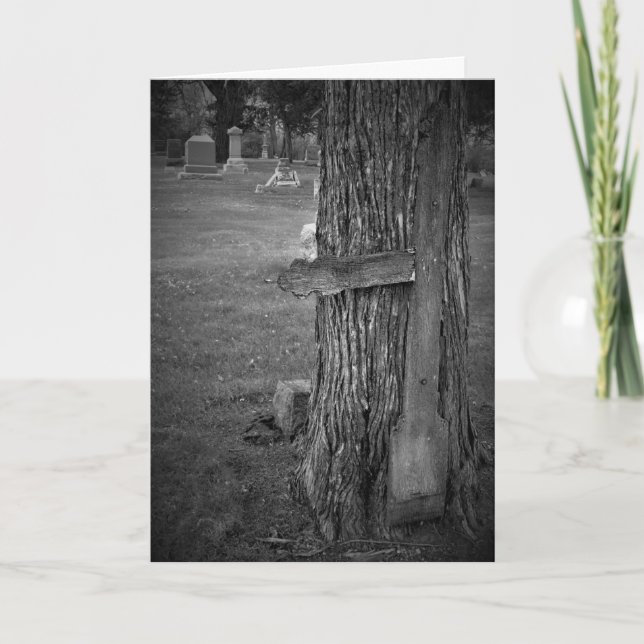 Tarjeta de condolencias “Árbol de cruz en blanco y (Anverso)