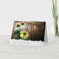 Tarjeta de condolencias con flores y cesta de bush