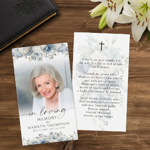 Tarjeta de condolencias con foto floral azul de fu