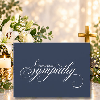 Tarjeta de condolencias con letra elegante azul si
