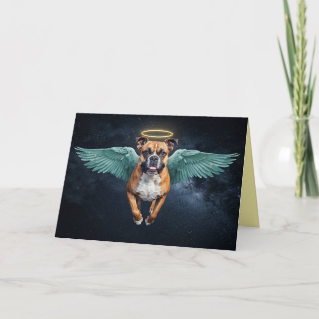 Tarjeta de condolencias con perro Boxer ángel (Anverso)