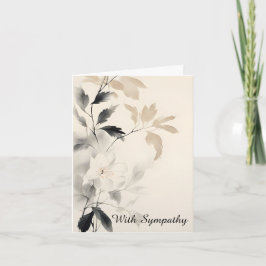 Tarjeta de condolencias de flor y hojas con tinta 