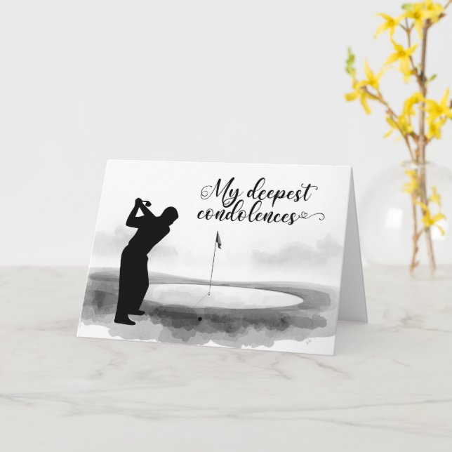 Tarjeta de condolencias de golf en blanco y negro  (flor amarilla)