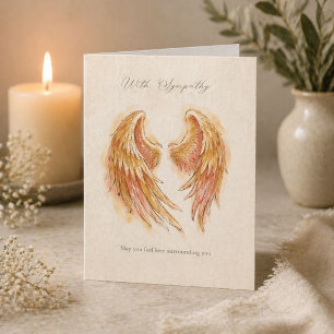 Tarjeta de condolencias elegante con alas de ángel