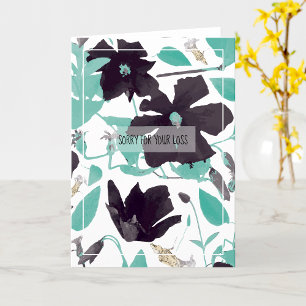 Tarjeta de condolencias floral de acuarela en teal