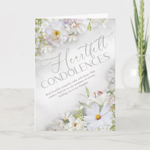 Tarjeta de condolencias florales blancas sinceras