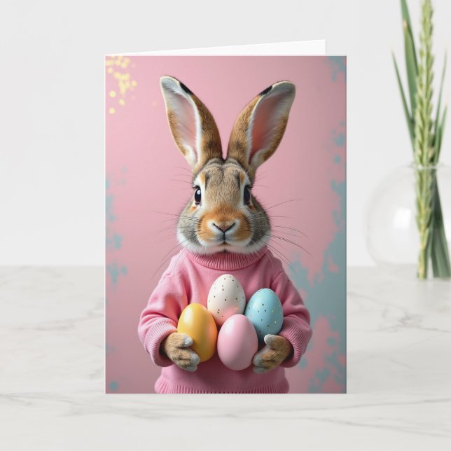 Tarjeta de conejito con huevos de Pascua (Anverso)
