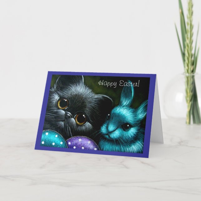 Tarjeta de conejito de gatos y pascua para gatitos (Anverso)