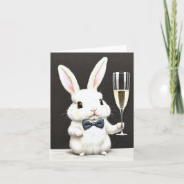 Tarjeta de conejito de Pascua con champán