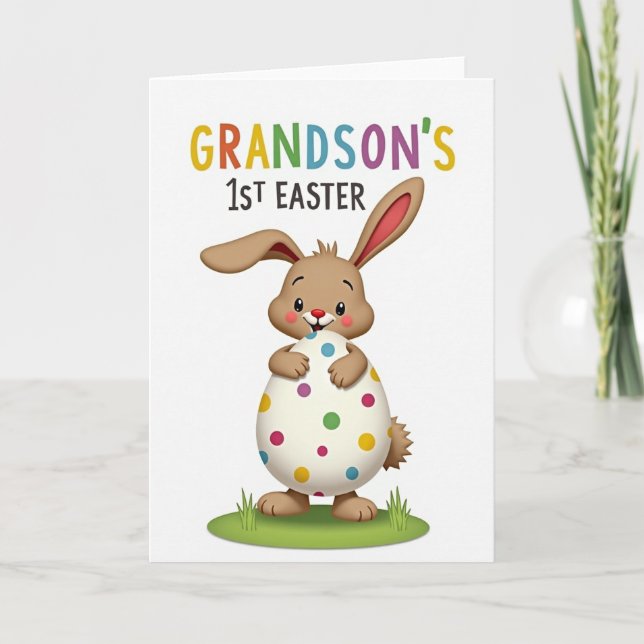 Tarjeta de conejito de Pascua para nietos 1ra (Anverso)