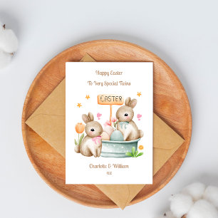 Tarjeta de conejito de Pascua para nietos gemelos