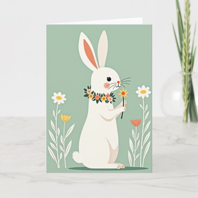 Tarjeta de conejito floral de primavera (Anverso)