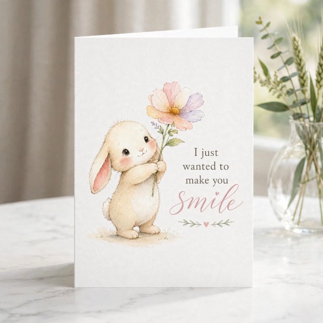 Tarjeta de conejito lindo pensando en ti (    Luxury watercolor greeting card
    Front cover design)