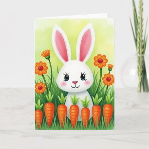 Tarjeta de conejito lindo y verduras