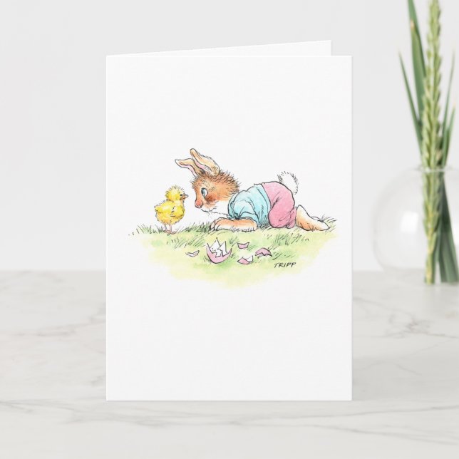 Tarjeta de conejito y pollito de Pascua (Anverso)