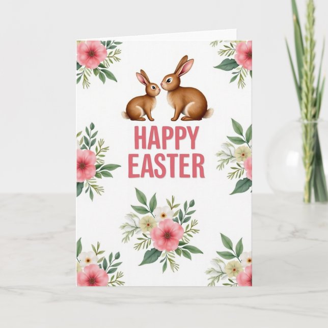 Tarjeta de conejitos felices de Pascua (Anverso)