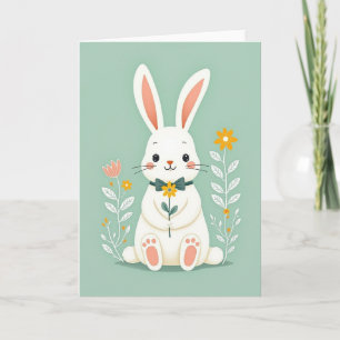 Tarjeta de conejo con amigo flor