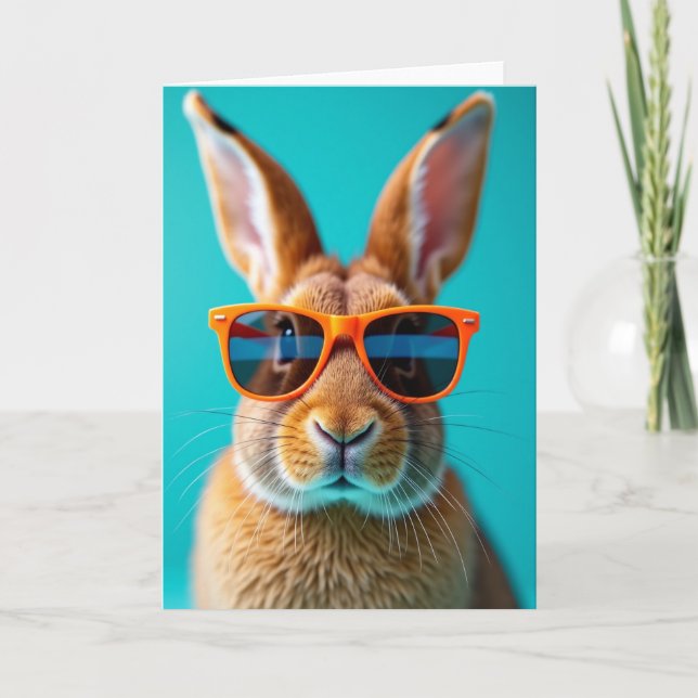 Tarjeta de conejo con gafas naranjas (Anverso)