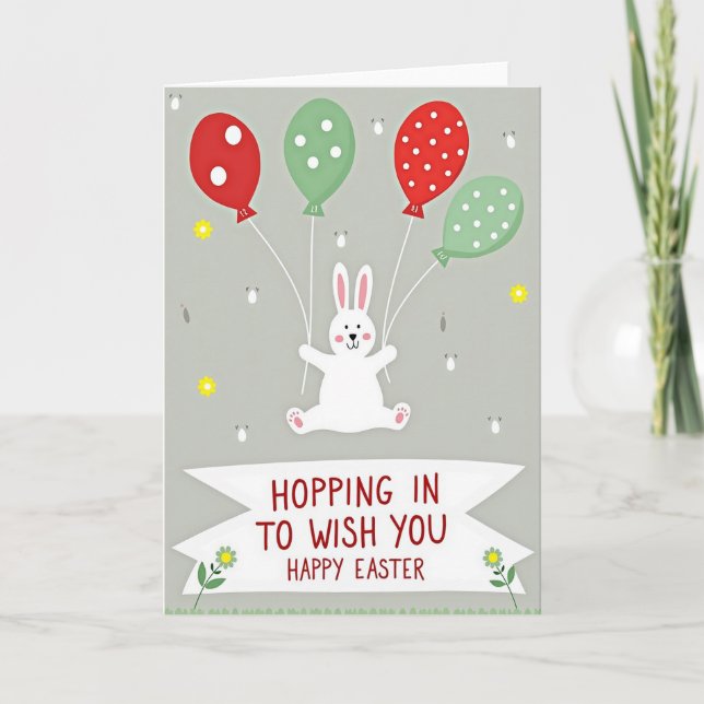 Tarjeta de conejo con globo de lunares (Anverso)