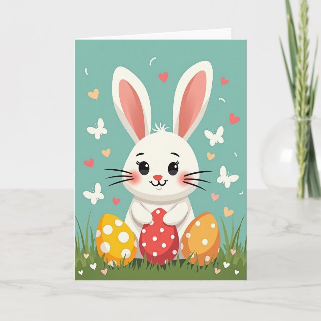Tarjeta de conejo con huevos coloridos (Anverso)