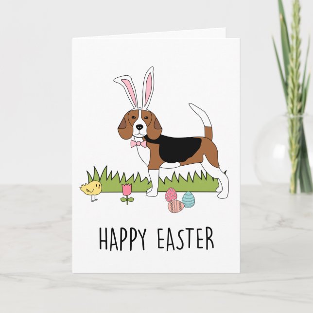 Tarjeta de conejo Cute Beagle Easter (Anverso)