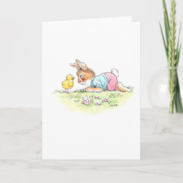 Tarjeta de Conejo de Pascua y Pollito