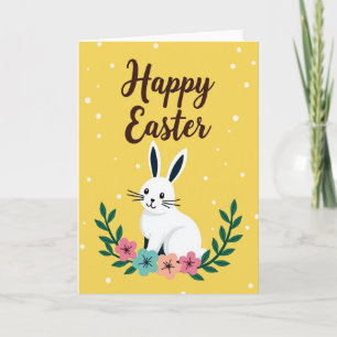 Tarjeta de conejo de primavera con puntos blancos