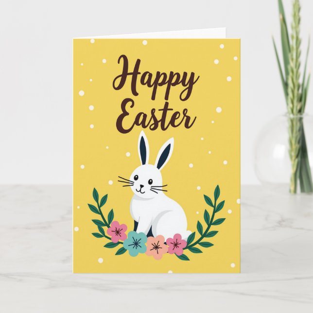 Tarjeta de conejo de primavera con puntos blancos (Anverso)