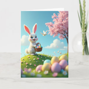 Tarjeta de Conejo de Primavera y Huevos