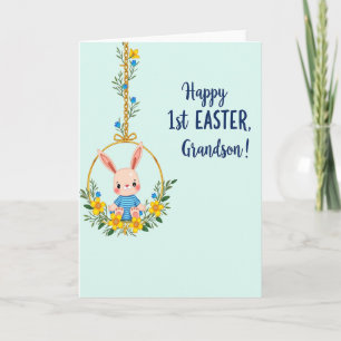 Tarjeta de conejo de primer Pascua para nieto