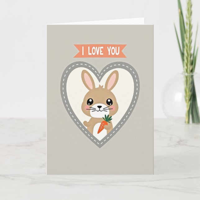 Tarjeta de conejo de zanahoria Te Amo (Anverso)