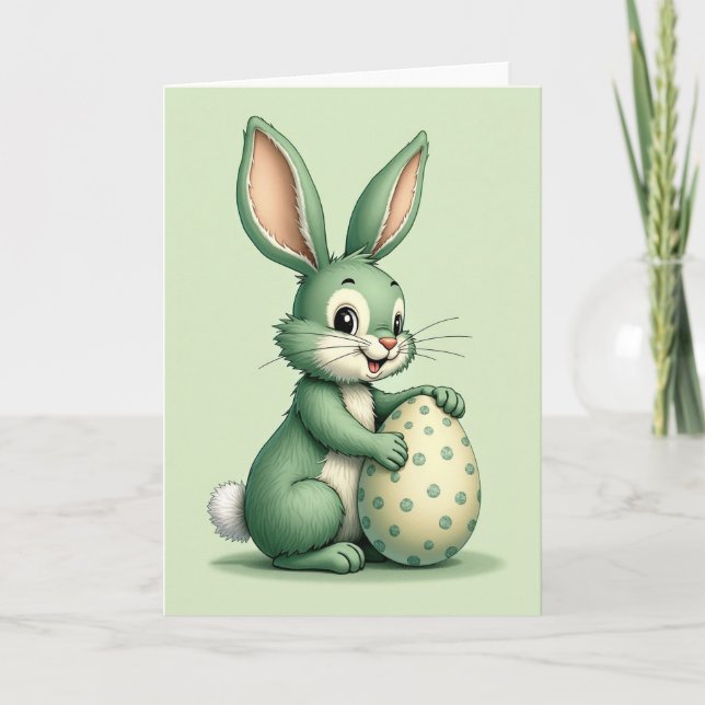 Tarjeta de conejo verde y huevo (Anverso)