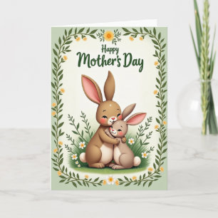 Tarjeta de conejos del día de las madres floral