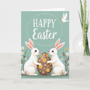 Tarjeta de conejos felices de primavera